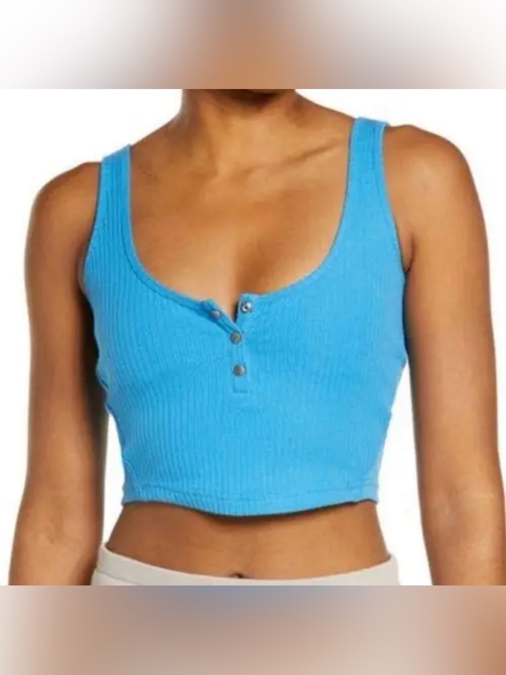 3 for $50 free people Bright Blue Ribbed Henley Crop